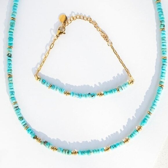 Bundle Genuine Turquoise Beaded Necklace & Bracelet Gorgeous Set High End Stone - Picture 2 of 12